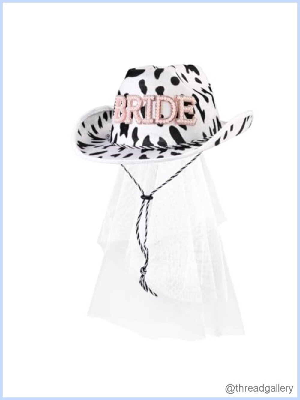 Bride Cowgirl Hat with Veil Cow Print EVA Bachelorette Party Western